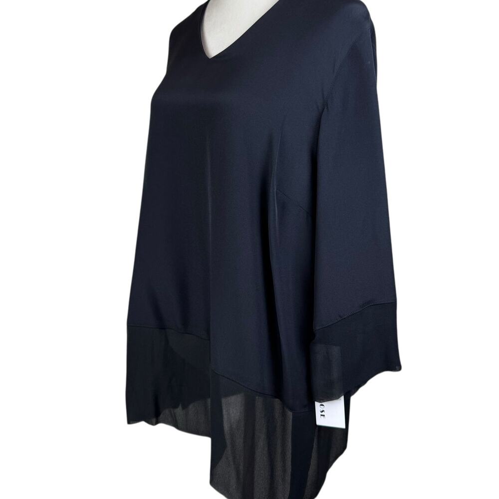 Caroline Rose NWT Solid Black 100% Silk V-neck 3/4 Sleeve Simple Tunic Blouse - Picture 6 of 12